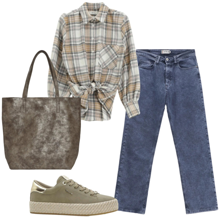 Outfit donna - Total look #2356326. Stile Basic per Tutti i giorni. Abbinamento con sneakers, shopping bag, camicie, jeans dritti.