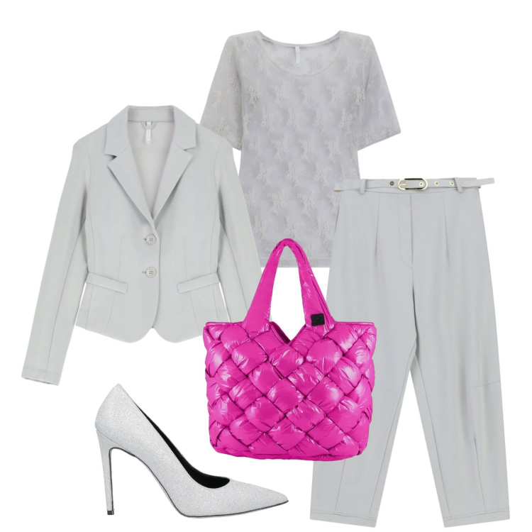Outfit donna - Total look #2356333. Stile Chic per Serata fuori. Abbinamento con décolleté, pantaloni, blazer, t-shirt, borse tote.