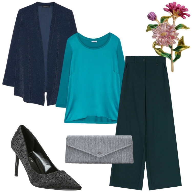 Outfit donna - Total look #2356338. Stile Bon Ton per Cerimonia. Abbinamento con décolleté, bluse, cardigans, cappotti, pantaloni a palazzo, pochette.
