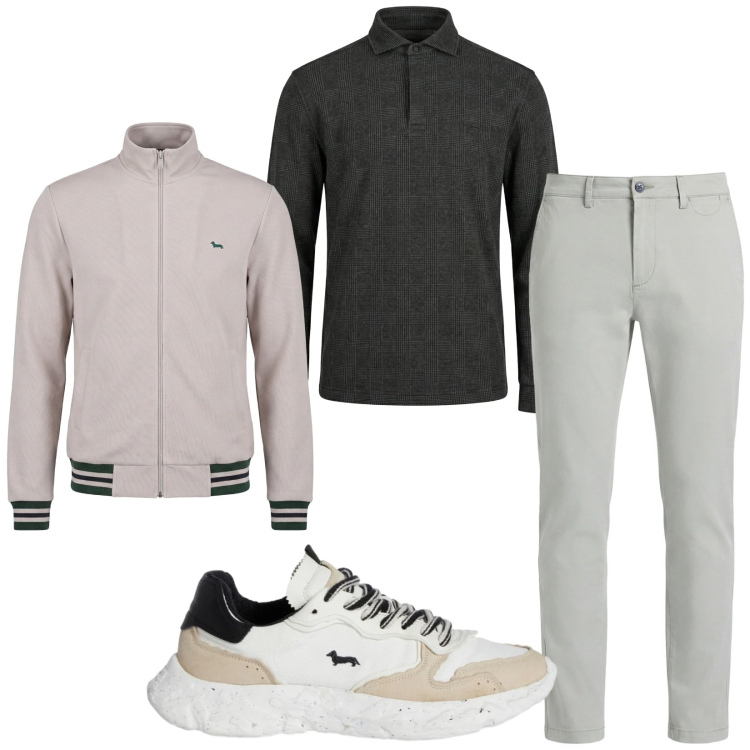 Outfit uomo - Total look #2356350. Stile Trendy per Tutti i giorni. Abbinamento con sneakers, pantaloni chino, felpe, polo.