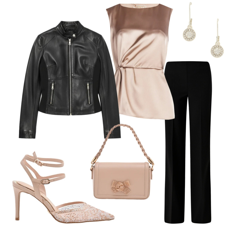 Outfit donna - Rinascimento un nuovo capitolo. Stile Chic per Serata fuori. Abbinamento con pantaloni a palazzo, pochette, décolleté, bluse, giacche, orecchini.
