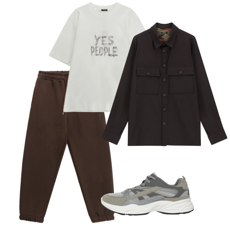 Outfit uomo - Marzo. Stile Casual per Tutti i giorni. Abbinamento con sneakers, camicie, pantaloni, t-shirt.