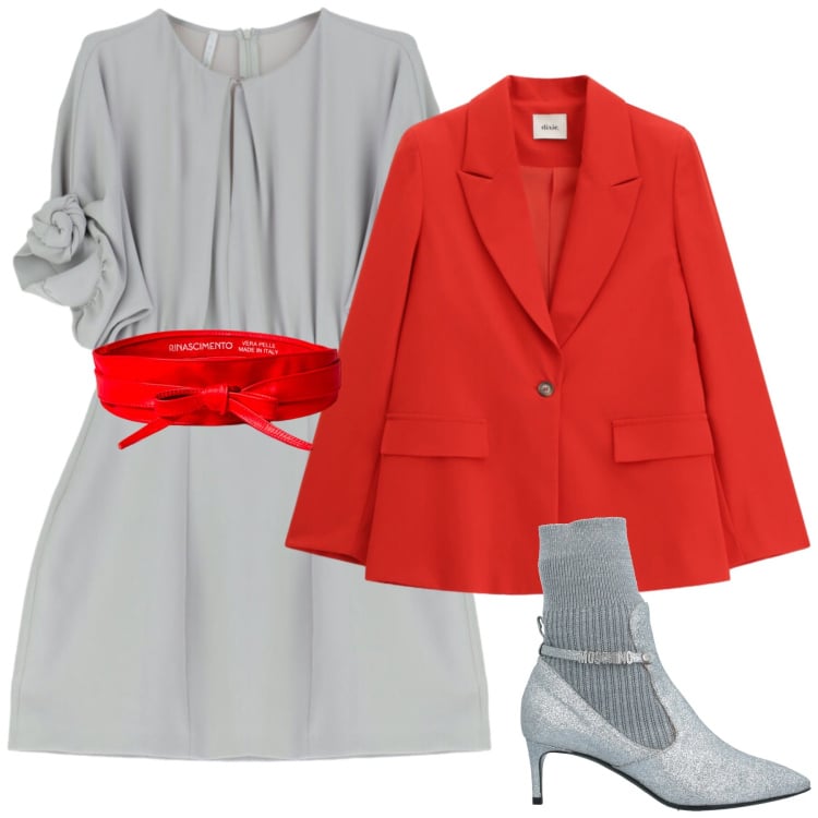 Outfit donna - Look. Stile Glamour per Tutti i giorni. Abbinamento con stivaletti, vestiti corti, blazer, cinture.