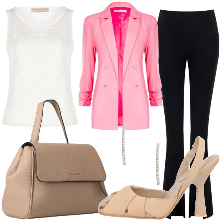 Outfit donna - Total look #2356378. Stile Casual chic per Serata fuori. Abbinamento con décolleté, zaini, pantaloni, canottiere, blazer, orecchini.