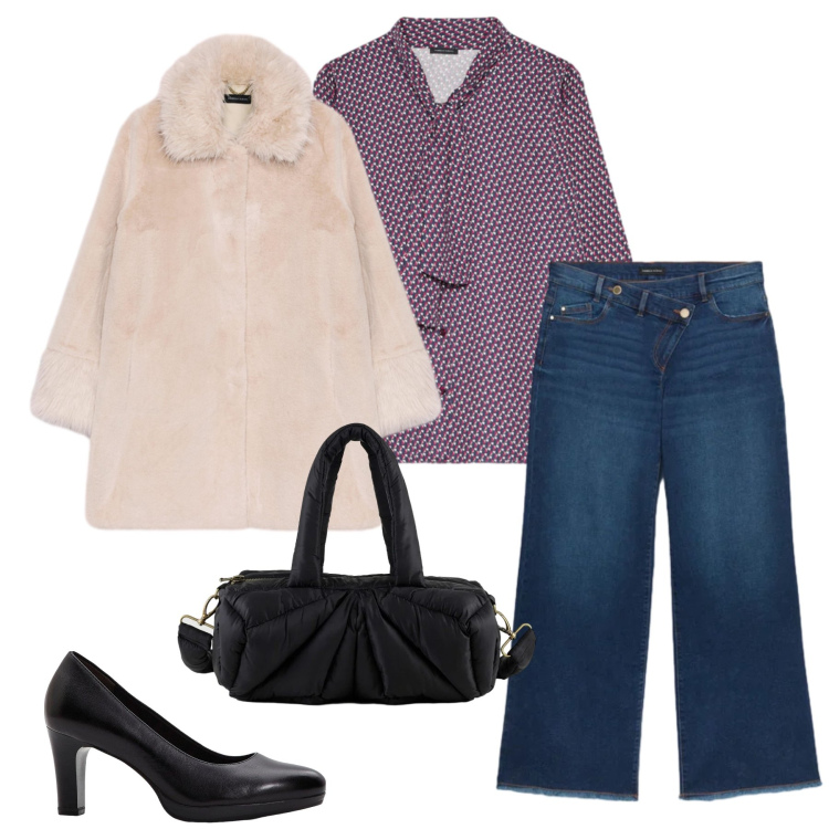 Outfit donna - Soft Winter Night. Stile Casual chic per Tutti i giorni. Abbinamento con décolleté, cappotti, camicie, jeans, borse a mano.