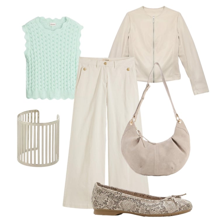 Outfit donna - Il top romantico. Stile Trendy per Tutti i giorni. Abbinamento con pantaloni, ballerine, borse a tracolla, canottiere, giacche, braccialetti.