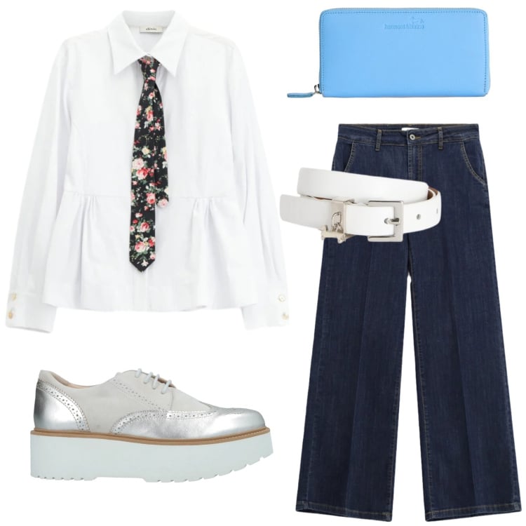 Outfit donna - Informale. Stile Casual chic per Tutti i giorni. Abbinamento con scarpe stringate, cinture, portafogli, jeans, camicie.