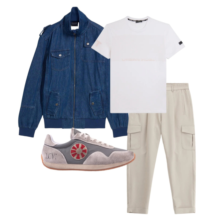Outfit uomo - Marzo. Stile Casual per Tutti i giorni. Abbinamento con giacche, pantaloni cargo, t-shirt, sneakers.