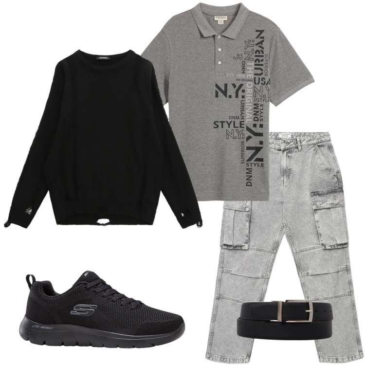 Outfit uomo - Casual style. Stile Casual per Tutti i giorni. Abbinamento con sneakers, polo, maglieria, jeans, cinture.