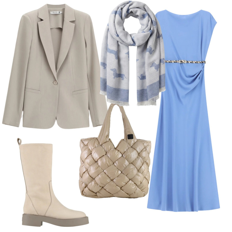 Outfit donna - Leggerezza. Stile Bon Ton per Ufficio. Abbinamento con stivali, sciarpe, vestiti midi/longuette, blazer, borse tote.