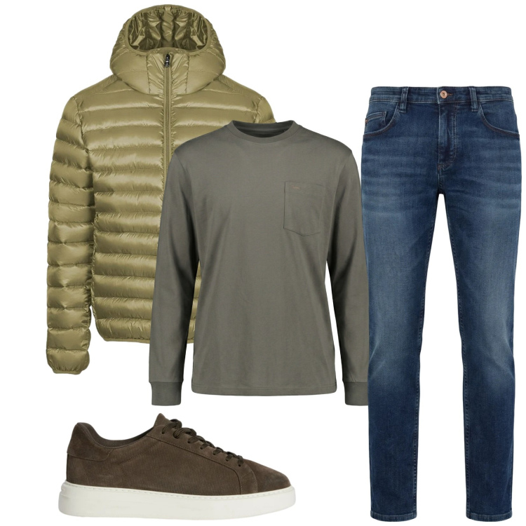 Outfit uomo - Total look #2356592. Stile Casual per Tutti i giorni. Abbinamento con t-shirt, sneakers, jeans, bomber.