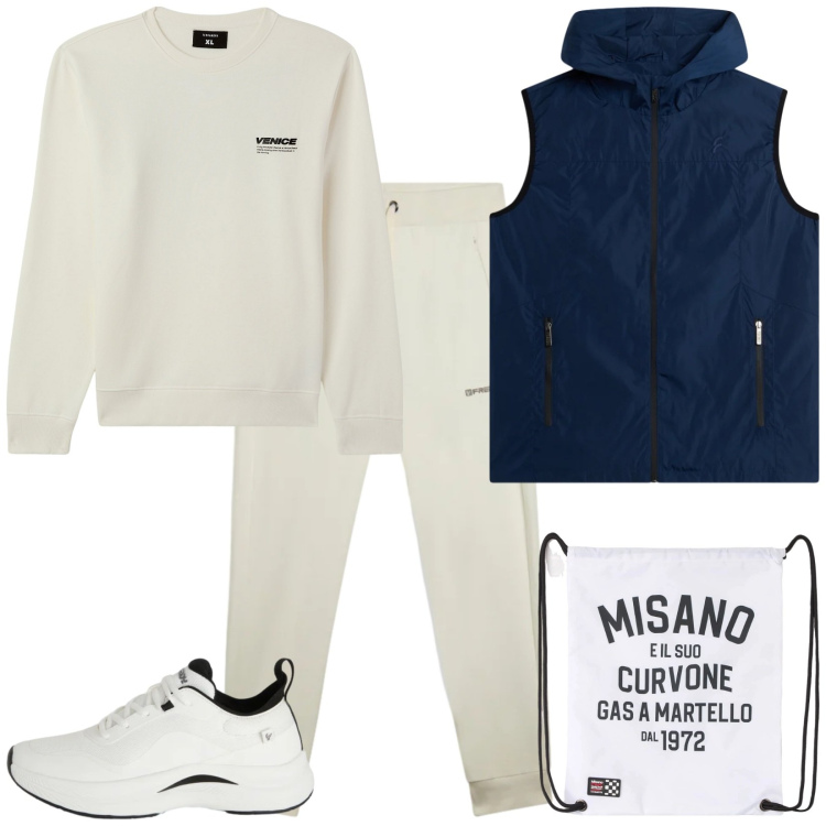 Outfit uomo - @school. Stile Casual per Sport. Abbinamento con felpe, borse sportive, sneakers, pantaloni, piumini.