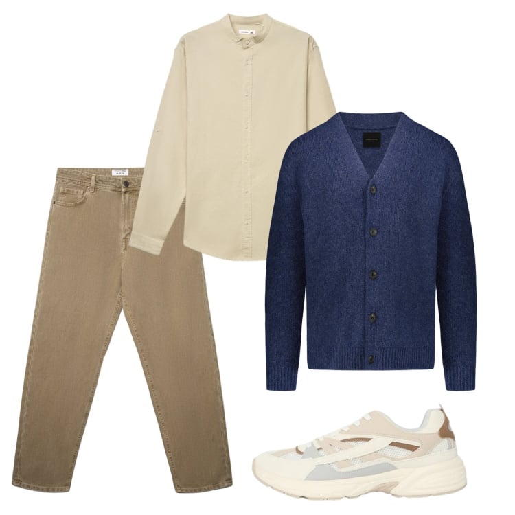 Outfit uomo - Aria di primavera. Stile Casual per Tutti i giorni. Abbinamento con sneakers, jeans, camicie, cardigans.