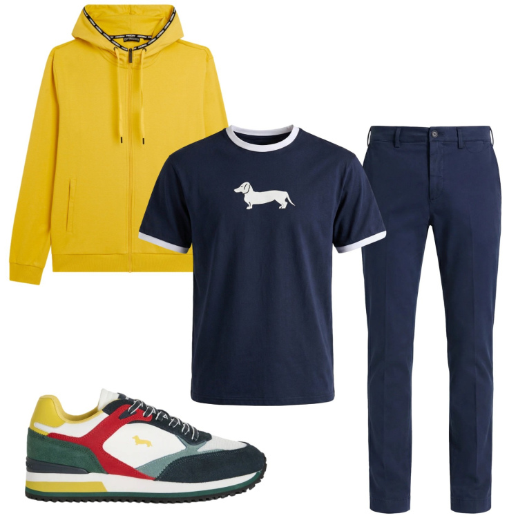 Outfit uomo - Total look #2356644. Stile Trendy per Tutti i giorni. Abbinamento con sneakers, t-shirt, pantaloni chino, felpe con cappuccio.