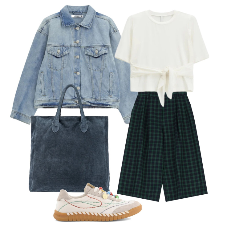 Outfit donna - Marzo. Stile Urban per Tutti i giorni. Abbinamento con t-shirt, blazer, shorts, borse a mano, sneakers.