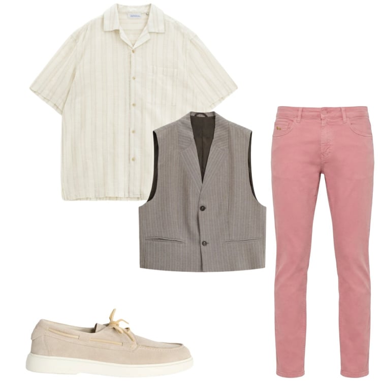 Outfit uomo - Total look #2356648. Stile Trendy per Tutti i giorni. Abbinamento con scarpe stringate, pantaloni, gilet, camicie a manica corta.