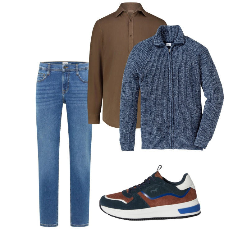 Outfit uomo - L\'ultimo cardigan. Stile Casual per Tutti i giorni. Abbinamento con cardigans, jeans bootcut, sneakers, camicie.
