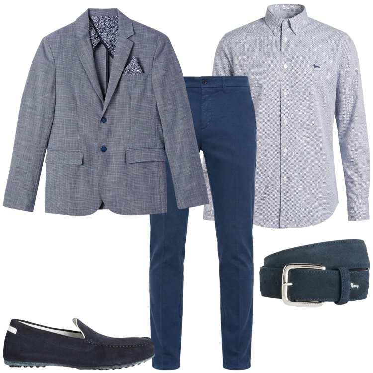 Outfit uomo - Uomo d\'affari. Stile Business/Elegante per Ufficio. Abbinamento con scarpe stringate, cinture, camicie, pantaloni chino, giacche.