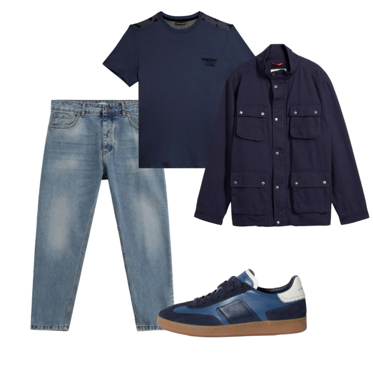 Outfit uomo - Blu notte. Stile Casual per Tutti i giorni. Abbinamento con giacche, sneakers, jeans, t-shirt.