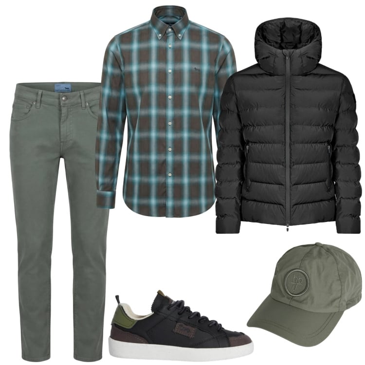 Outfit uomo - Total look #2356672. Stile Casual per Tutti i giorni. Abbinamento con cappelli, sneakers, pantaloni, camicie, bomber.