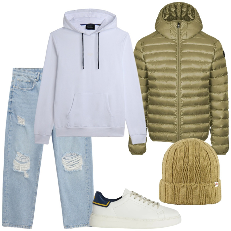 Outfit uomo - Urban. Stile Urban per Tutti i giorni. Abbinamento con sneakers, jeans strappati, felpe con cappuccio, berretti, bomber.