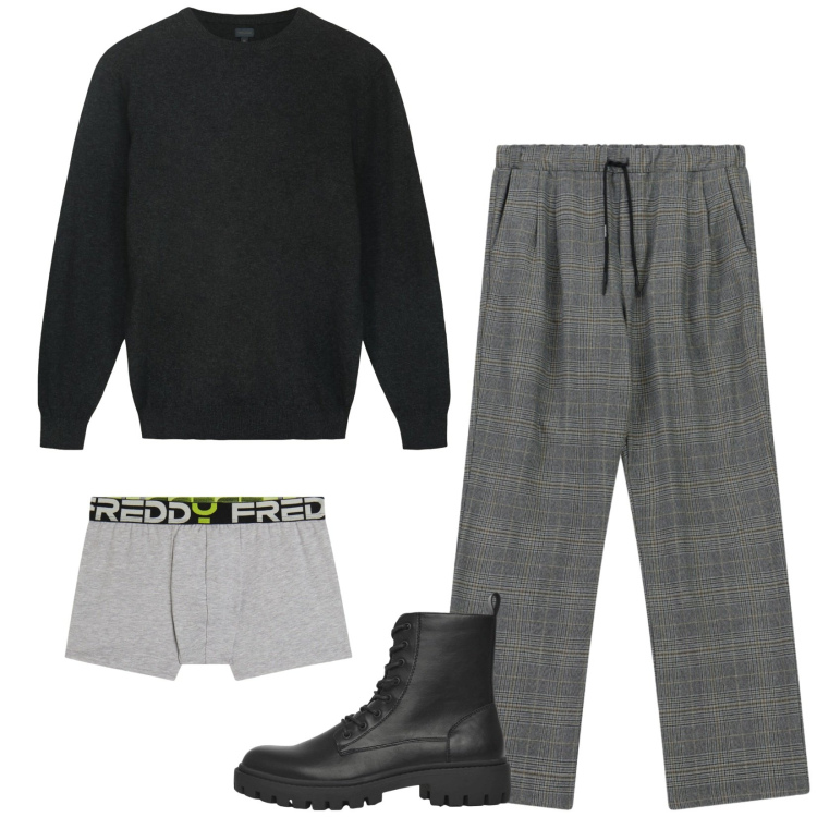 Outfit uomo - Total look #2356696. Stile Urban per Serata speciale. Abbinamento con pantaloni, anfibi, boxer, maglieria.