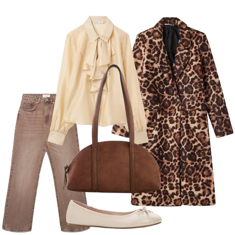 Outfit donna - Rouches romantiche. Stile Romantica per Tutti i giorni. Abbinamento con ballerine, borse a tracolla, camicie, jeans dritti, cappotti.