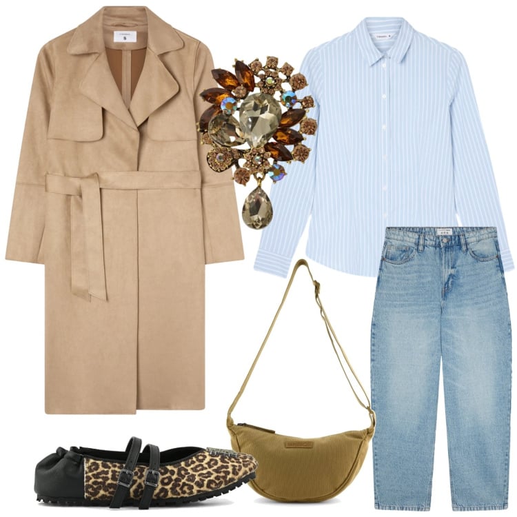 Outfit donna - Il gioiello brillante. Stile Minimal per Tutti i giorni. Abbinamento con camicie, jeans, trench, cappotti, ballerine, borse a tracolla.