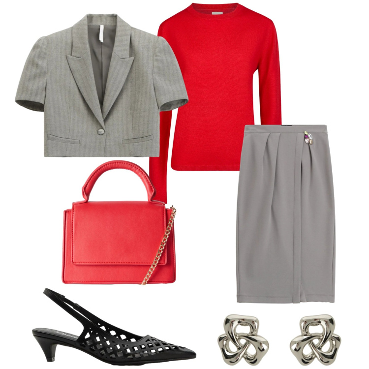 Outfit donna - Total look #2356725. Stile Bon Ton per Ufficio. Abbinamento con décolleté, borse a tracolla, blazer, gonne, orecchini, maglieria.