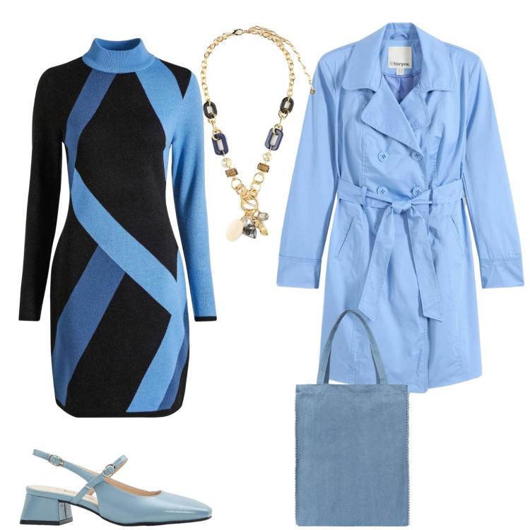Outfit donna - Linee originali. Stile Casual chic per Tutti i giorni. Abbinamento con trench, vestiti corti, décolleté, borse tote, collane.
