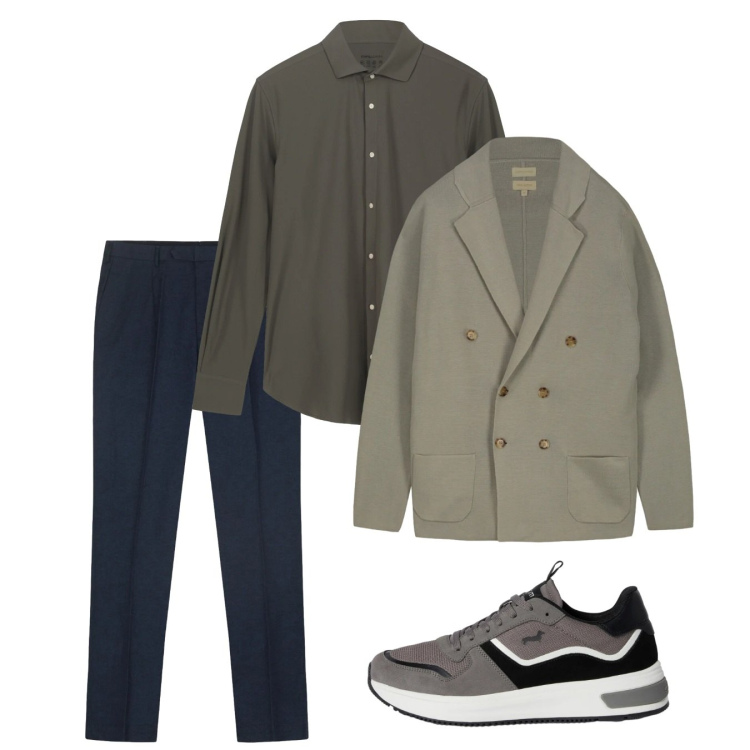 Outfit uomo - Casual di fine inverno. Stile Casual per Tutti i giorni. Abbinamento con sneakers, cardigans, camicie, pantaloni.