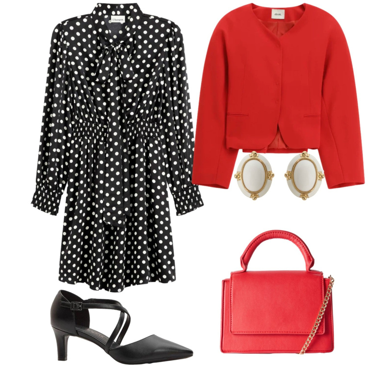 Outfit donna - Total look #2356752. Stile Bon Ton per Cerimonia. Abbinamento con décolleté, vestiti corti, borse a tracolla, orecchini, blazer.