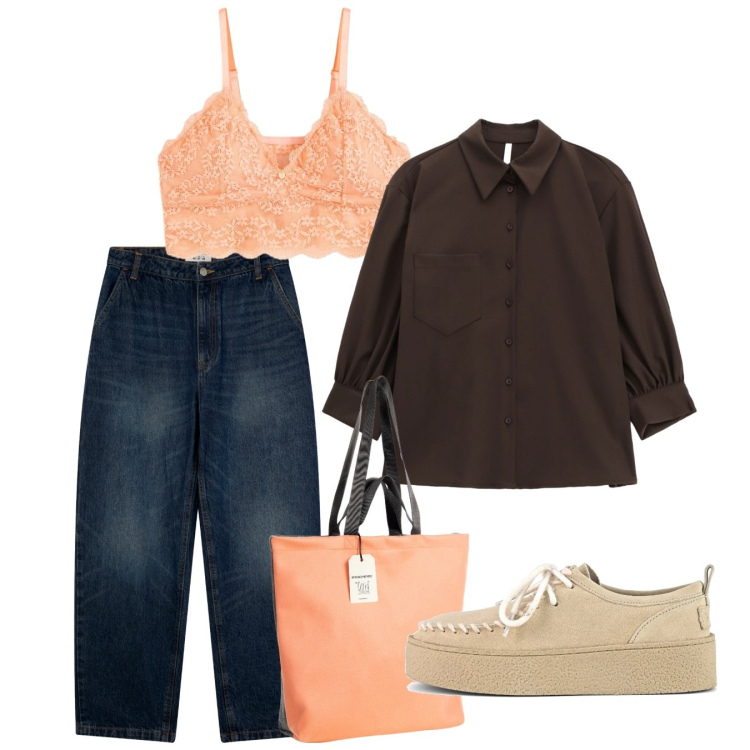 Outfit donna - Squarci in pizzo. Stile Casual chic per Tutti i giorni. Abbinamento con reggiseni, jeans, camicie, borse tote, mocassini.