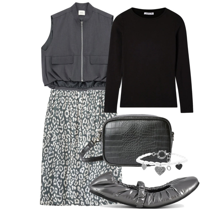 Outfit donna - Ballerine. Stile Bon Ton per Tutti i giorni. Abbinamento con t-shirt, borse a tracolla, blazer, braccialetti, gonne, ballerine.