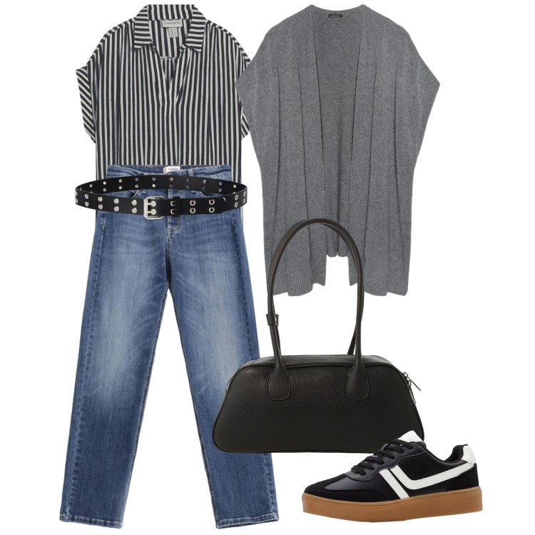 Outfit donna - Accessori neri. Stile Basic per Tutti i giorni. Abbinamento con sneakers, bluse, cinture, gilet, borse a mano, jeans.