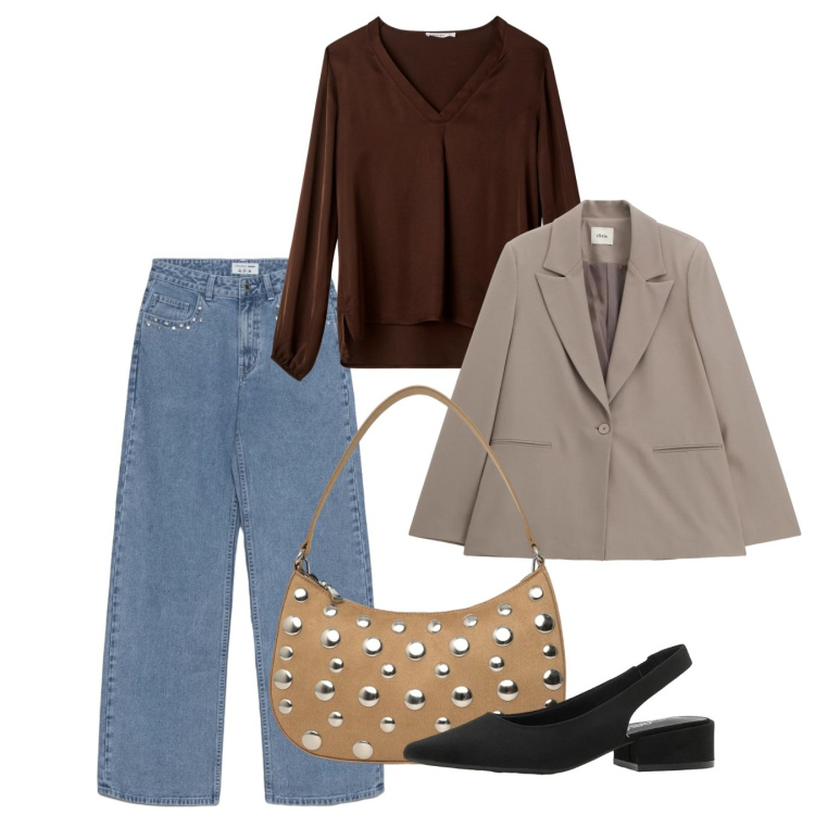 Outfit donna - Marzo. Stile Bon Ton per Tutti i giorni. Abbinamento con décolleté, bluse, jeans, borse a tracolla, blazer.