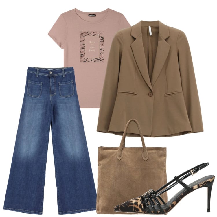 Outfit donna - Slingback e blazer. Stile Casual chic per Serata fuori. Abbinamento con décolleté, blazer, jeans, t-shirt, borse a mano.