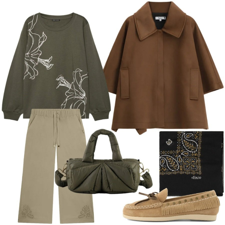 Outfit donna - Se a marzo fa ancora freddo. Stile Casual chic per Ufficio. Abbinamento con felpe, foulard, pantaloni, cappotti, borse a mano, mocassini.