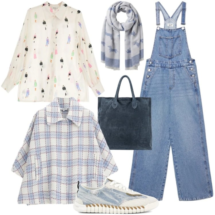 Outfit donna - Intramontabile salopette. Stile Casual chic per Tutti i giorni. Abbinamento con sciarpe, salopette, camicie, cappotti, borse a mano, sneakers.