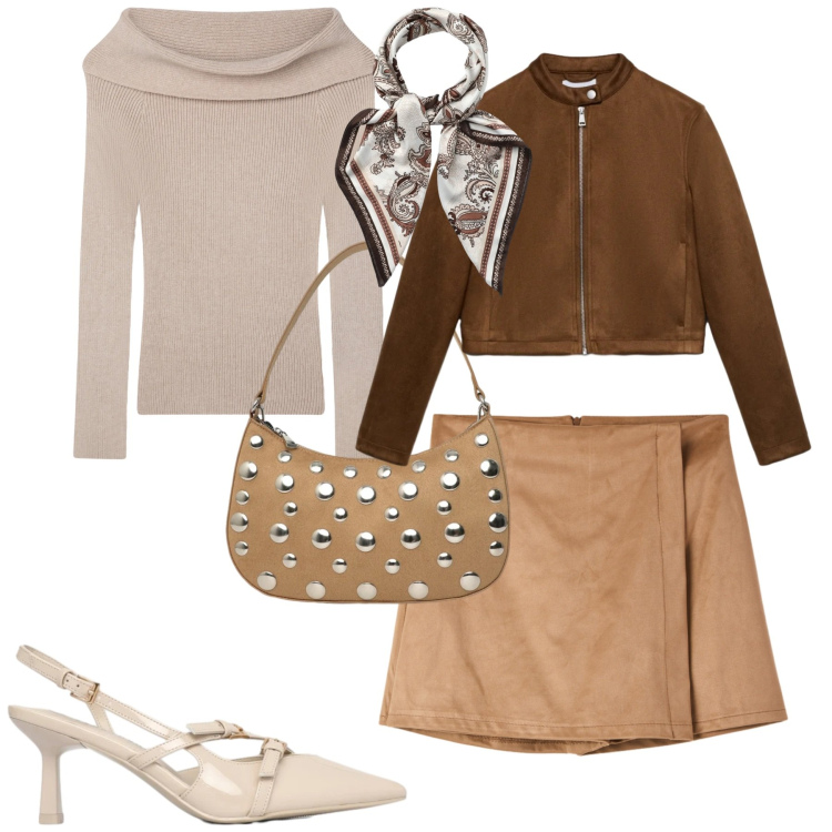 Outfit donna - Marzo. Stile Minimal per Tutti i giorni. Abbinamento con maglieria, minigonne, décolleté, foulard, giacche, borse a tracolla.