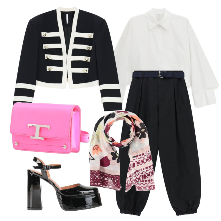 Outfit donna - Marzo. Stile Trendy per Tutti i giorni. Abbinamento con décolleté, marsupi, sciarpe, pantaloni, blazer, camicie.