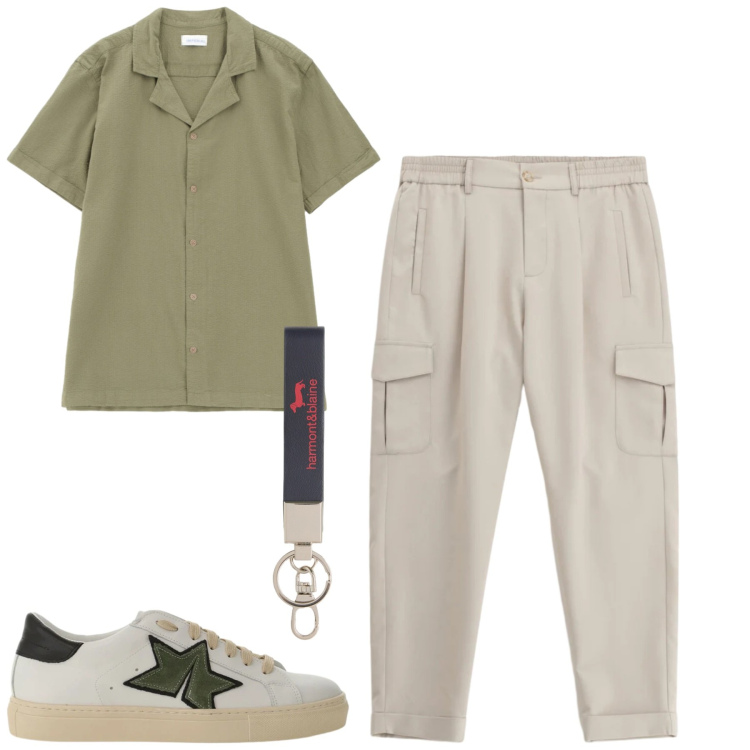 Outfit uomo - Total look #2356836. Stile Casual per Tutti i giorni. Abbinamento con portachiavi, camicie a manica corta, pantaloni cargo, sneakers.