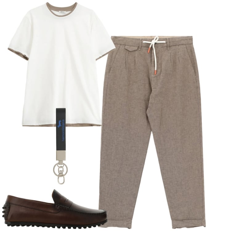 Outfit uomo - Total look #2356853. Stile Trendy per Tutti i giorni. Abbinamento con portachiavi, t-shirt, pantaloni, scarpe stringate.