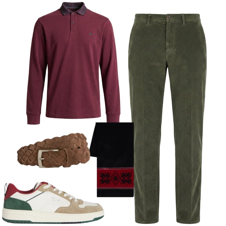 Outfit uomo - Total look #2356856. Stile Urban per Tutti i giorni. Abbinamento con sneakers, pantaloni chino, cinture, polo, sciarpe.