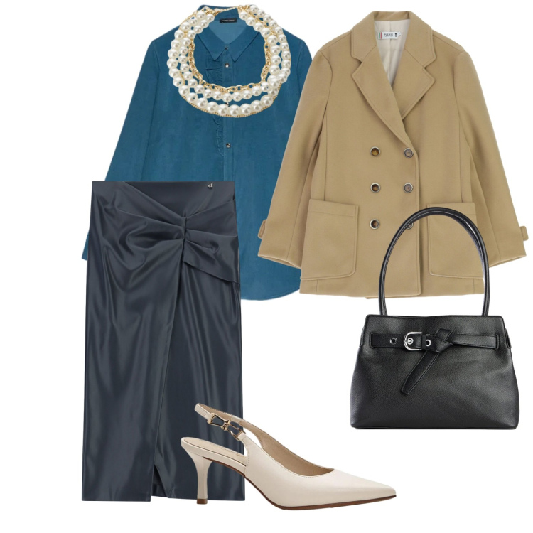 Outfit donna - Denim a lavoro. per Ufficio. Abbinamento con décolleté, borse a mano, camicie, gonne longuette, collane, blazer.