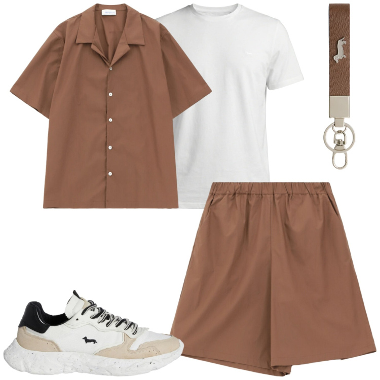 Outfit uomo - Total look #2356874. Stile Trendy per Tutti i giorni. Abbinamento con portachiavi, t-shirt, sneakers, camicie a manica corta, bermuda.