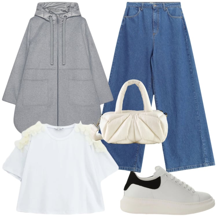 Outfit donna - Soluzione giornaliera. Stile Casual per Tutti i giorni. Abbinamento con sneakers, cappotti, jeans, t-shirt, borse a mano.