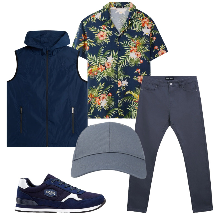 Outfit uomo - Total look #2356929. Stile Trendy per Tutti i giorni. Abbinamento con sneakers, camicie a manica corta, pantaloni skinny, cappelli con visiera, piumini.