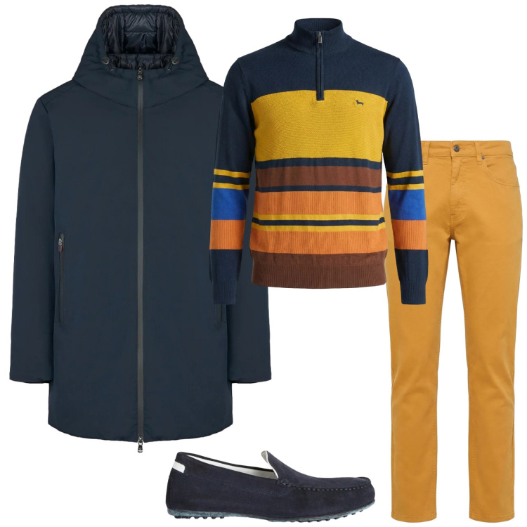 Outfit uomo - Total look #2356935. Stile Trendy per Tutti i giorni. Abbinamento con scarpe stringate, pullovers, pantaloni, parka.