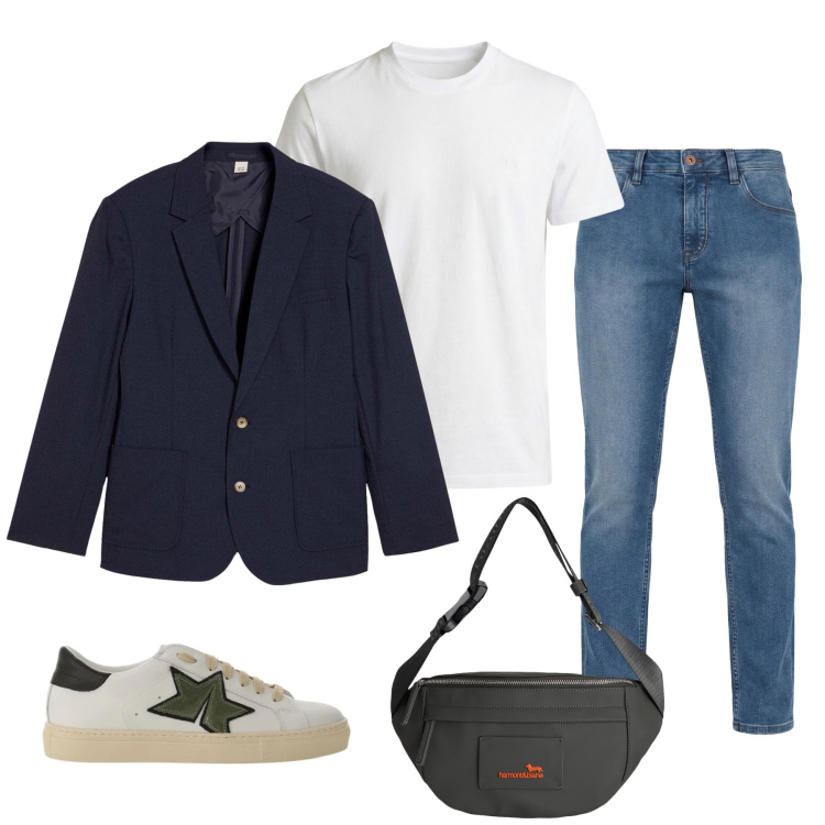 Outfit uomo - Il Casual Smart d\'Eccellenza. Stile Urban per Tutti i giorni. Abbinamento con giacche, t-shirt, jeans, borse sportive, sneakers.